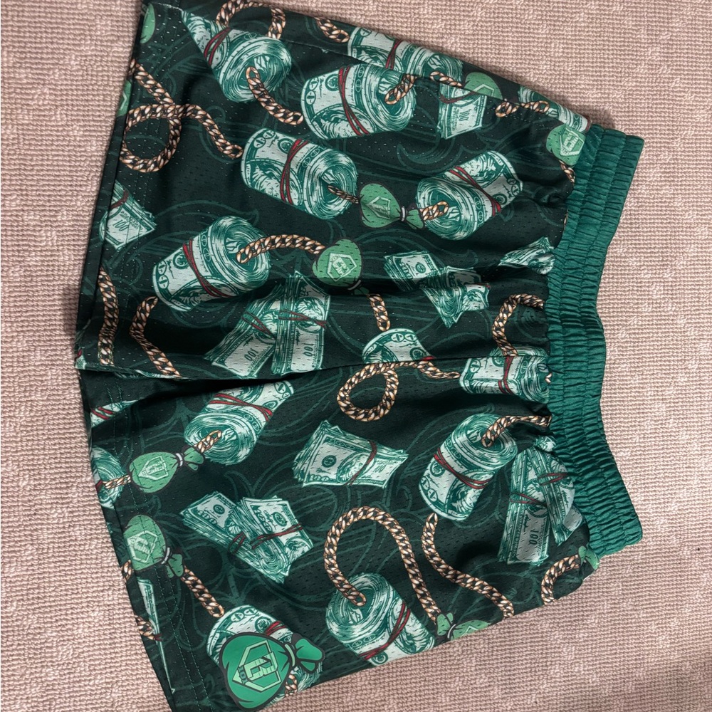 Baseball Lifestyle 101 
Dark Green Money Elastic-Waist Athletic Shorts